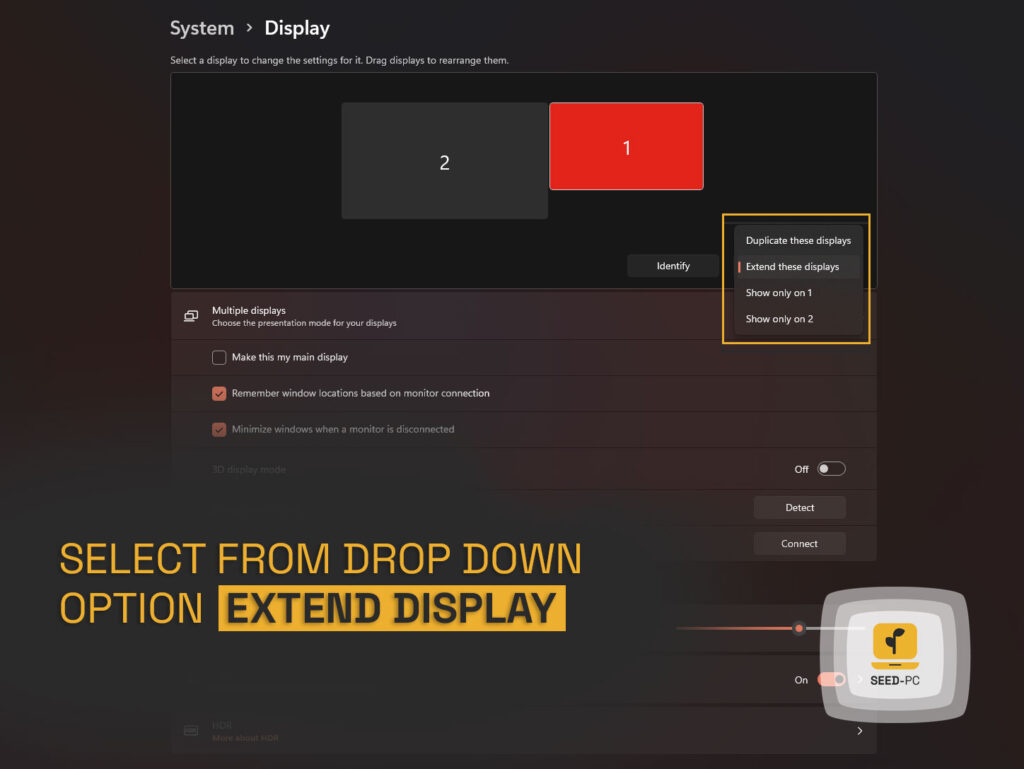 select from drop down option extended display seedpc