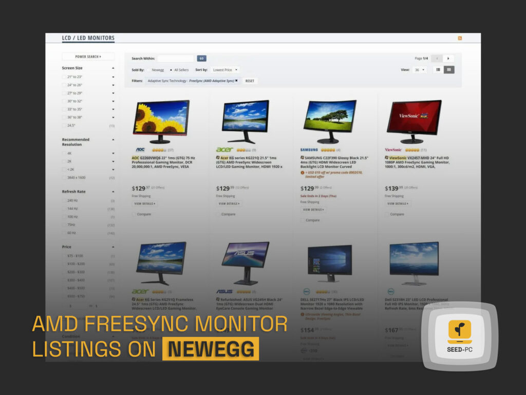 amd free sync monitor listing on newegg seepdc