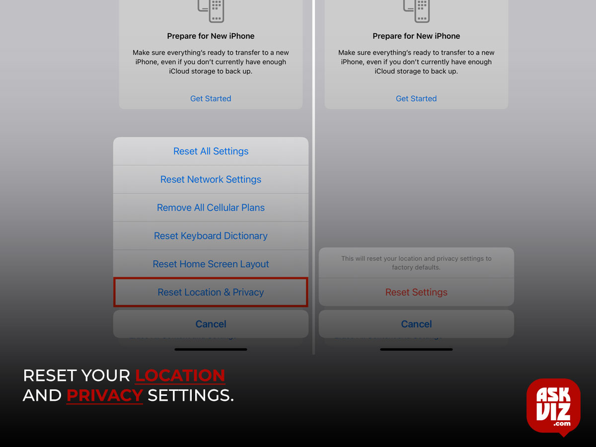 After trying the aforementioned alternatives without success, you may wish to return your device to its factory defaults to reset your Location and Privacy settings askviz