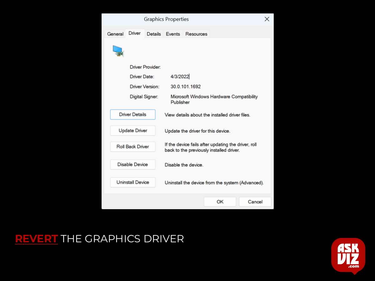 Revert the Graphics Driver askviz