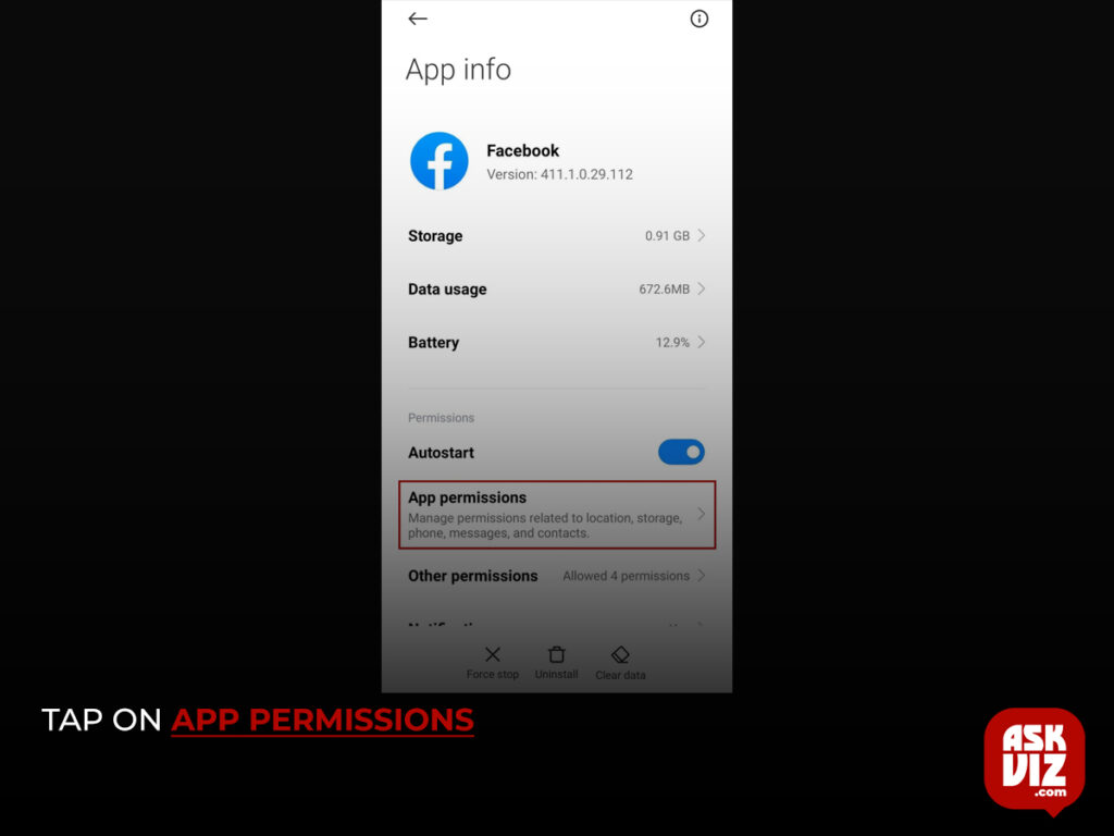 tab on app permission askviz