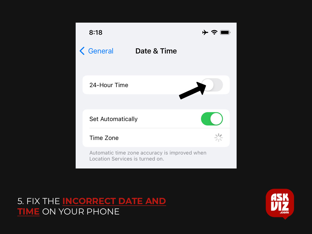 5. Fix the Incorrect Date and Time on Your Phone askviz