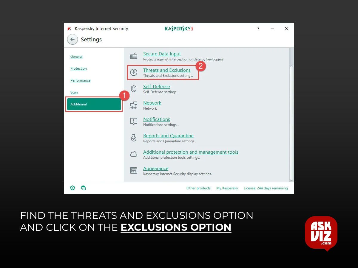 Find the Threats and Exclusions option and click on the Exclusions option askviz