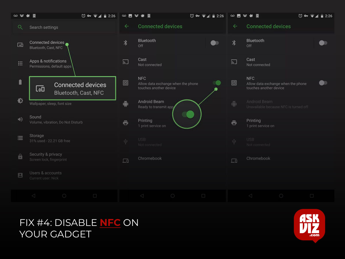 Fix #4- Disable NFC on your gadget askviz