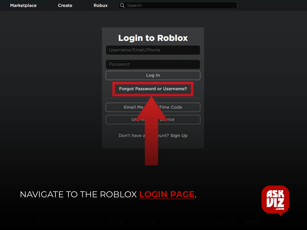 Navigate to the Roblox login page askviz