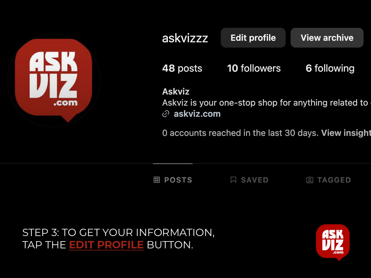 Step 3- To get your information, tap the edit profile button askviz