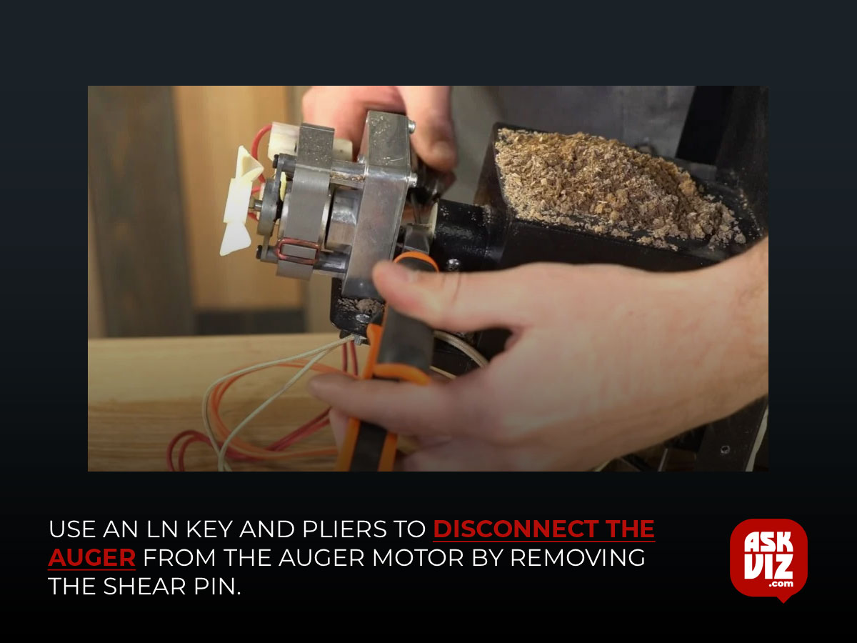 Use an LN key and pliers to disconnect the auger from the auger motor by removing the shear pin askviz