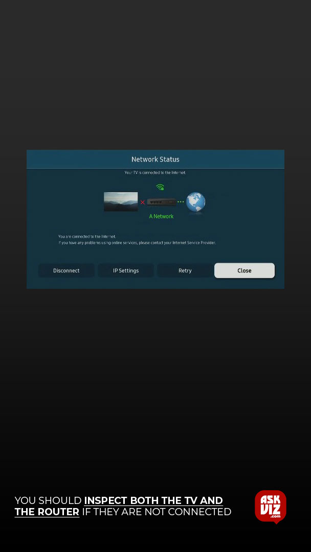 You should inspect both the TV and the router if they are not connected askviz